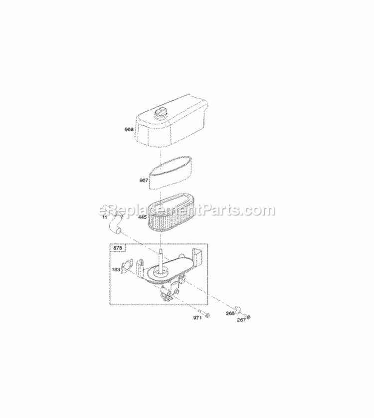 Air Cleaner Diagram and Parts List for 12Q907-0133-B1  Briggs and Stratton Engine